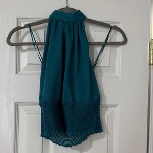 Free People Teal Halter Smocked Waist Women's Shirt